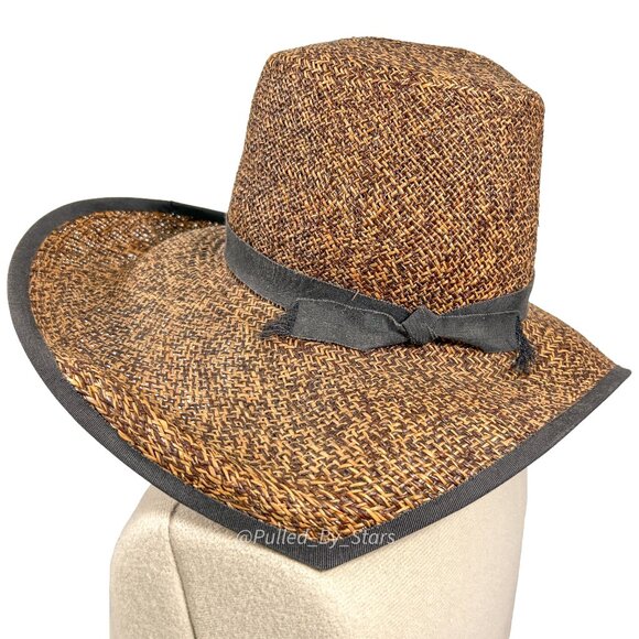 Vintage Custom-Made Artisan Magar Hatworks Millinery 17" Wide Brim Straw Sun Hat - Picture 7 of 16